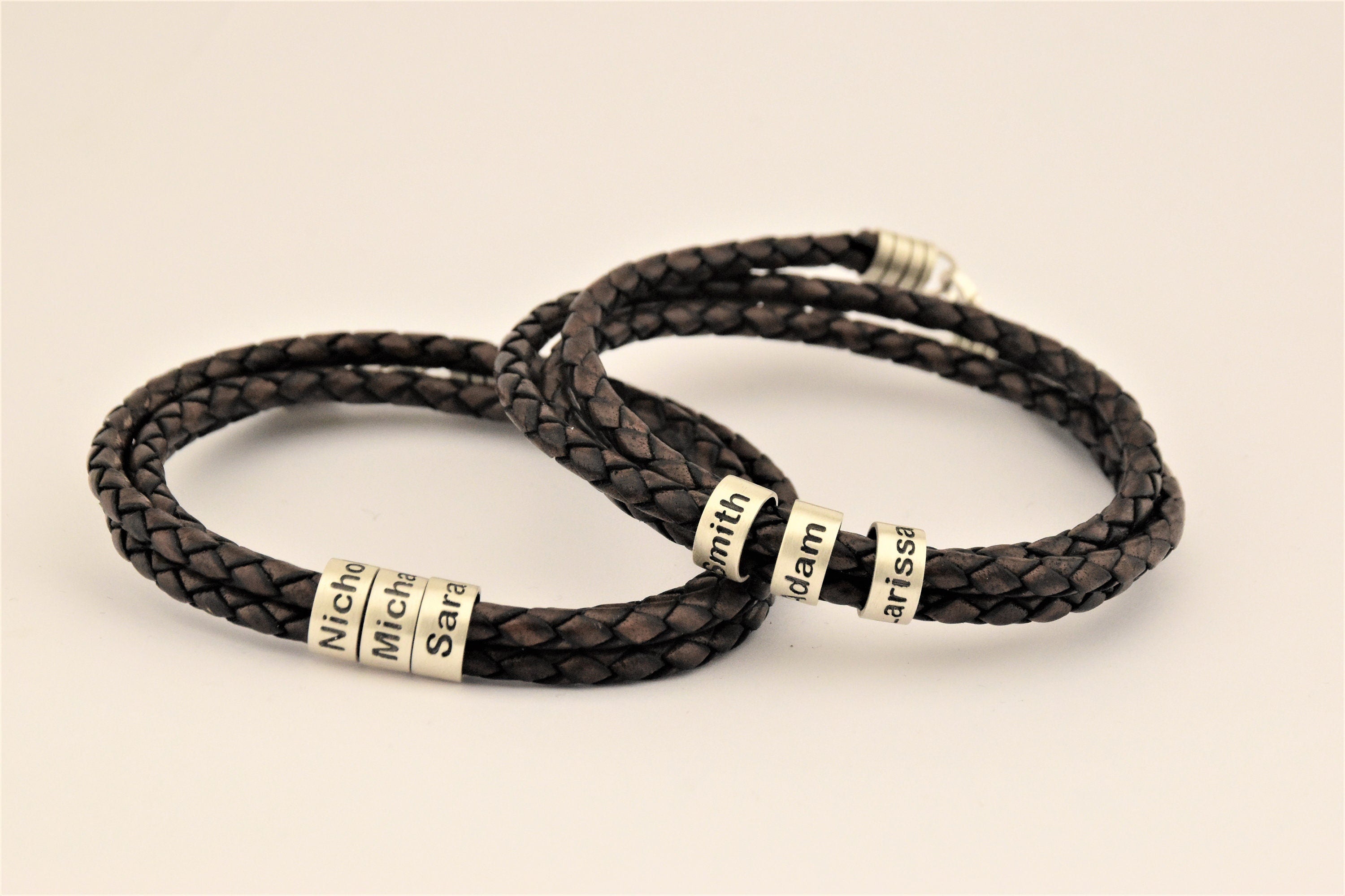 Personalized Mens Bracelet, Handmade Leather Jewelry With Custom Beads, Fathers Day Christmas Anniversary Gifts For Him Girl Dad Son Husband