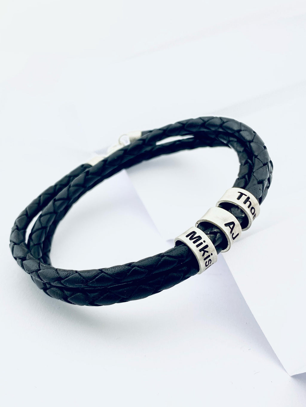 Personalized Mens Bracelet, Handmade Leather Jewelry With Custom Beads, Fathers Day Christmas Anniversary Gifts For Him Girl Dad Son Husband