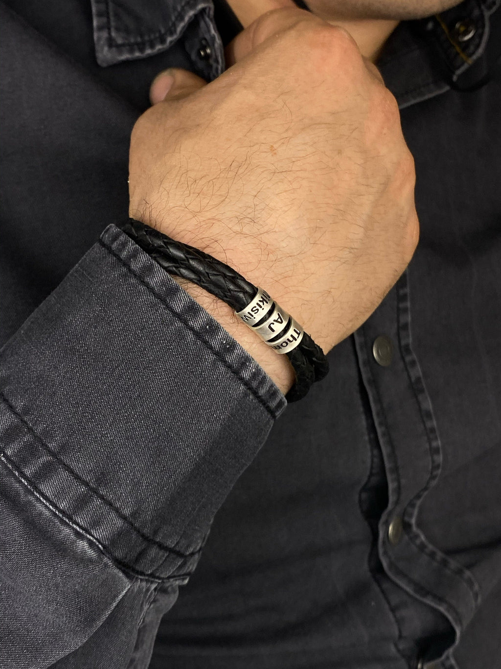 Personalized Mens Bracelet, Handmade Leather Jewelry With Custom Beads, Fathers Day Christmas Anniversary Gifts For Him Girl Dad Son Husband