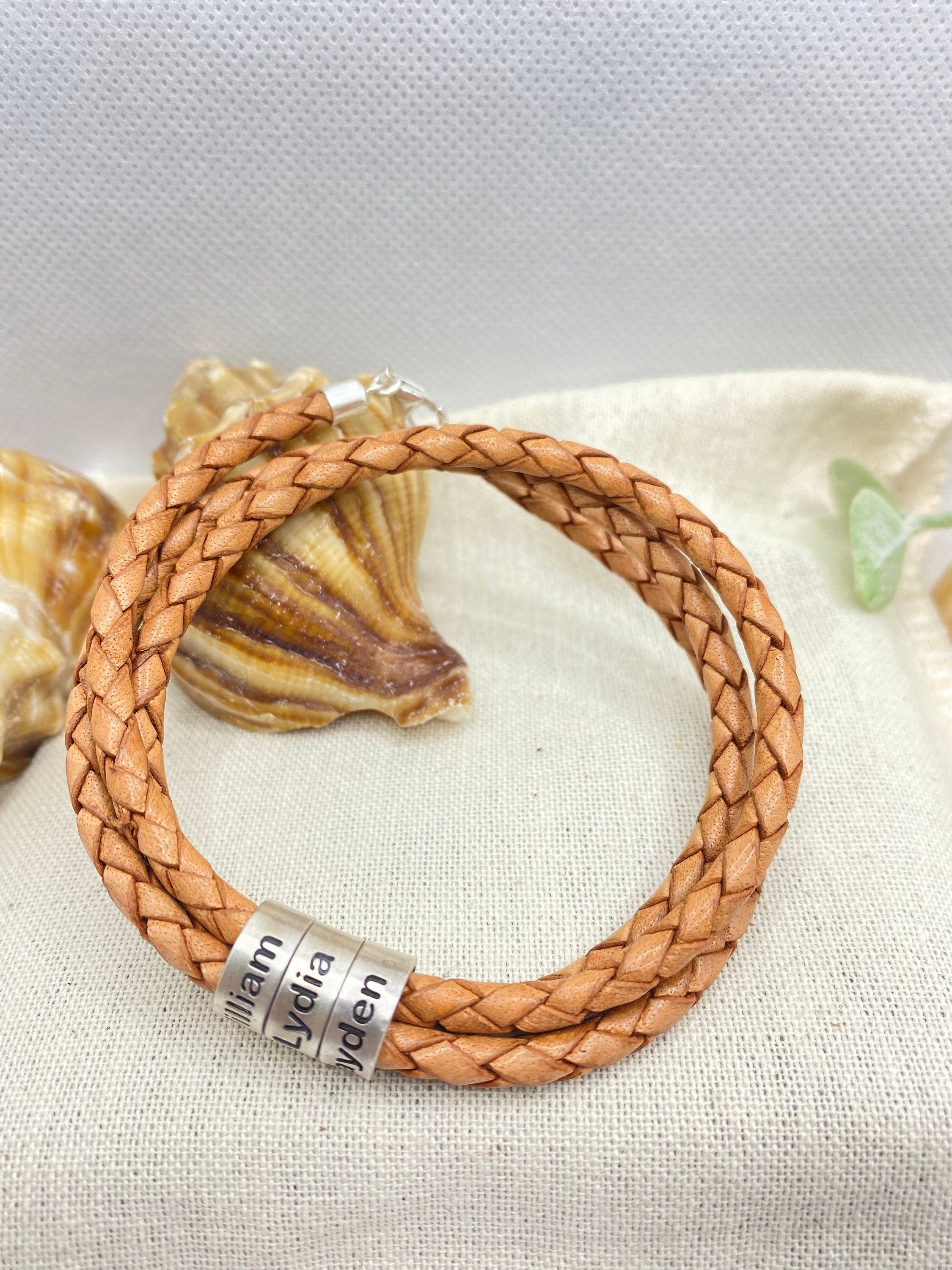 Personalized Mens Bracelet, Handmade Leather Jewelry With Custom Beads, Fathers Day Christmas Anniversary Gifts For Him Girl Dad Son Husband