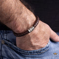 Personalized Mens Bracelet In Custom Size, Handmade Leather Jewelry With Silver Beads, Christmas Fathers Day Gifts For Dad Husband Boyfriend