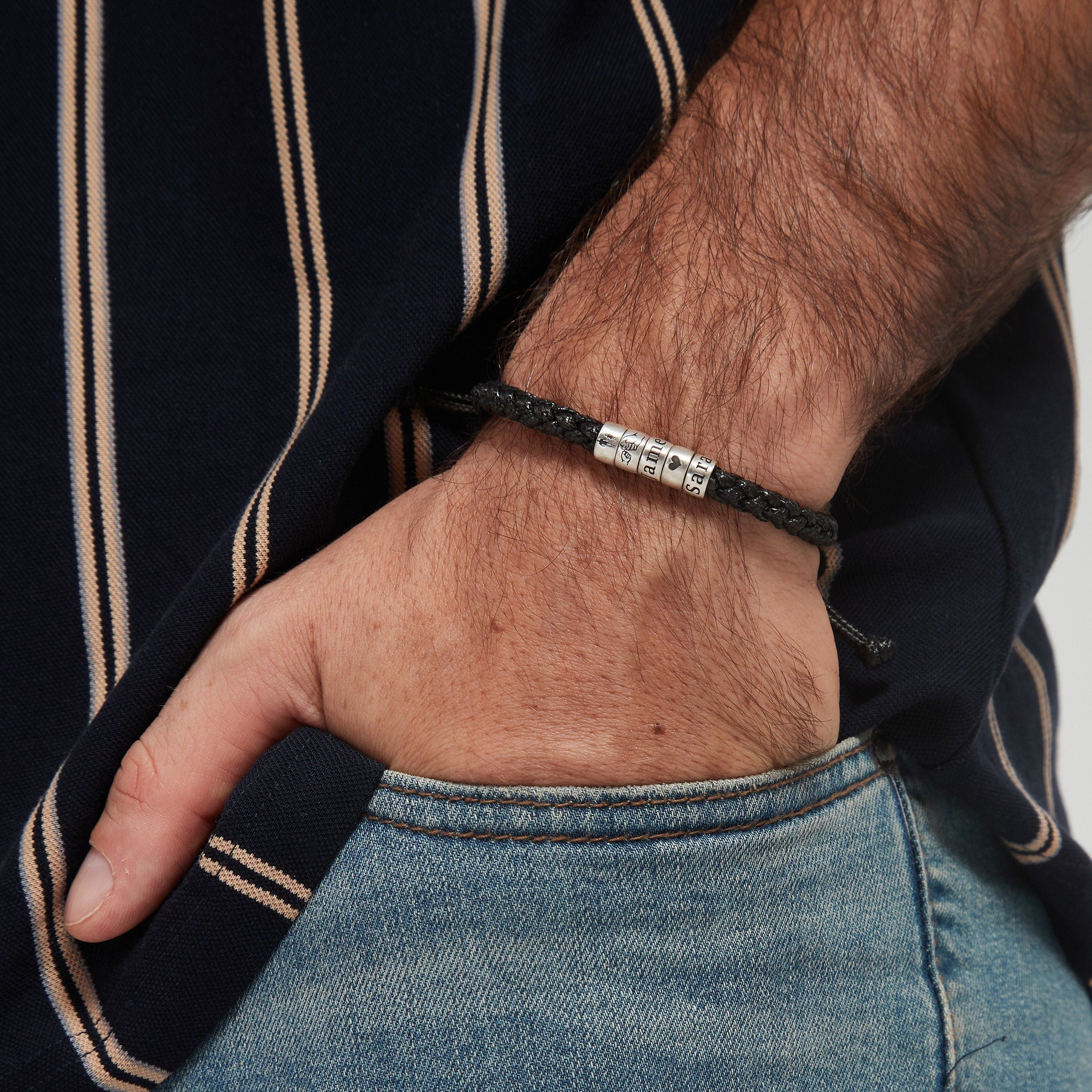 Personalized Mens Woven Leather Bracelet, Custom Couple Bracelet, Adjustable Bracelet, Christmas Father's Day Gift For Dad Boyfriend Husband
