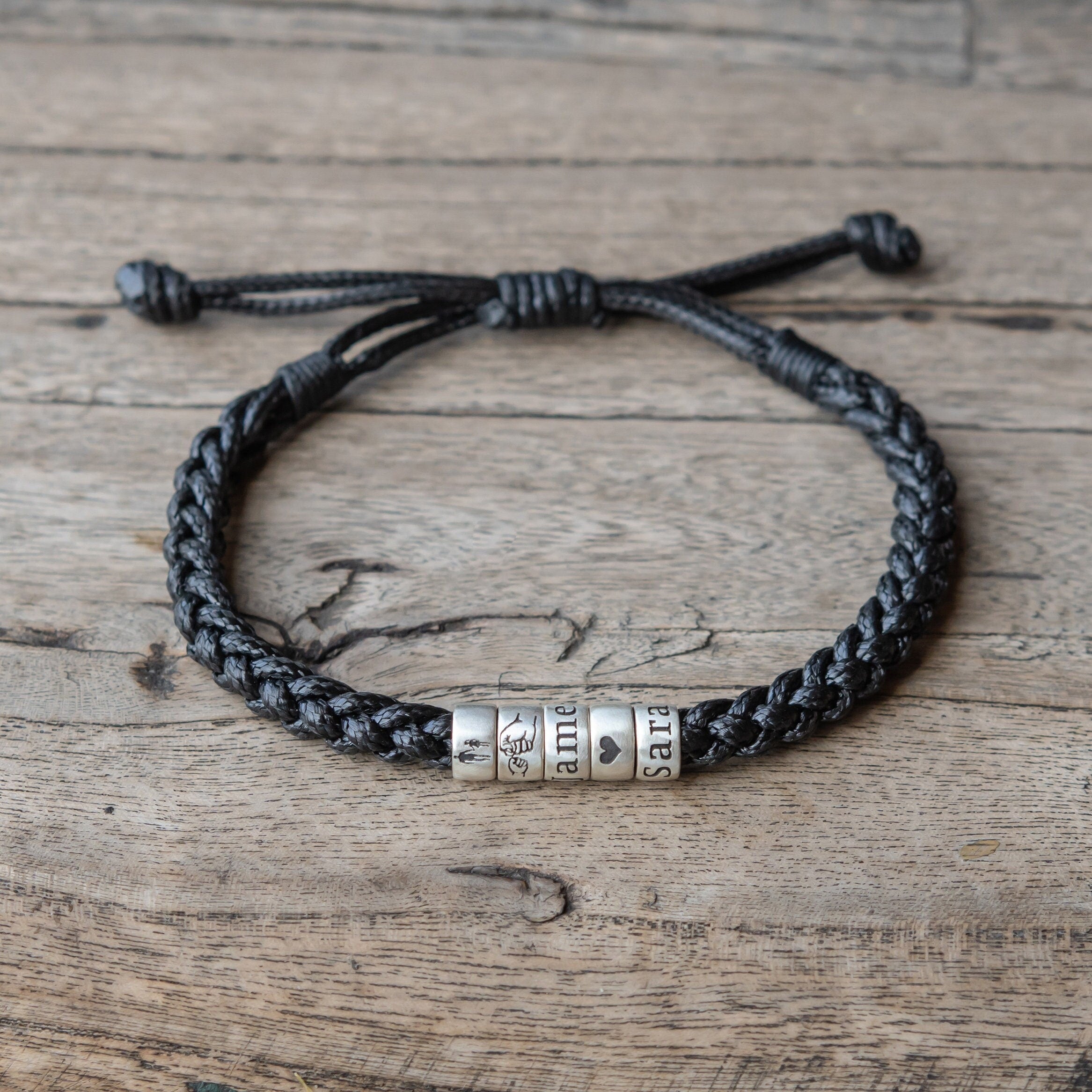 Personalized Mens Woven Leather Bracelet, Custom Couple Bracelet, Adjustable Bracelet, Christmas Father's Day Gift For Dad Boyfriend Husband
