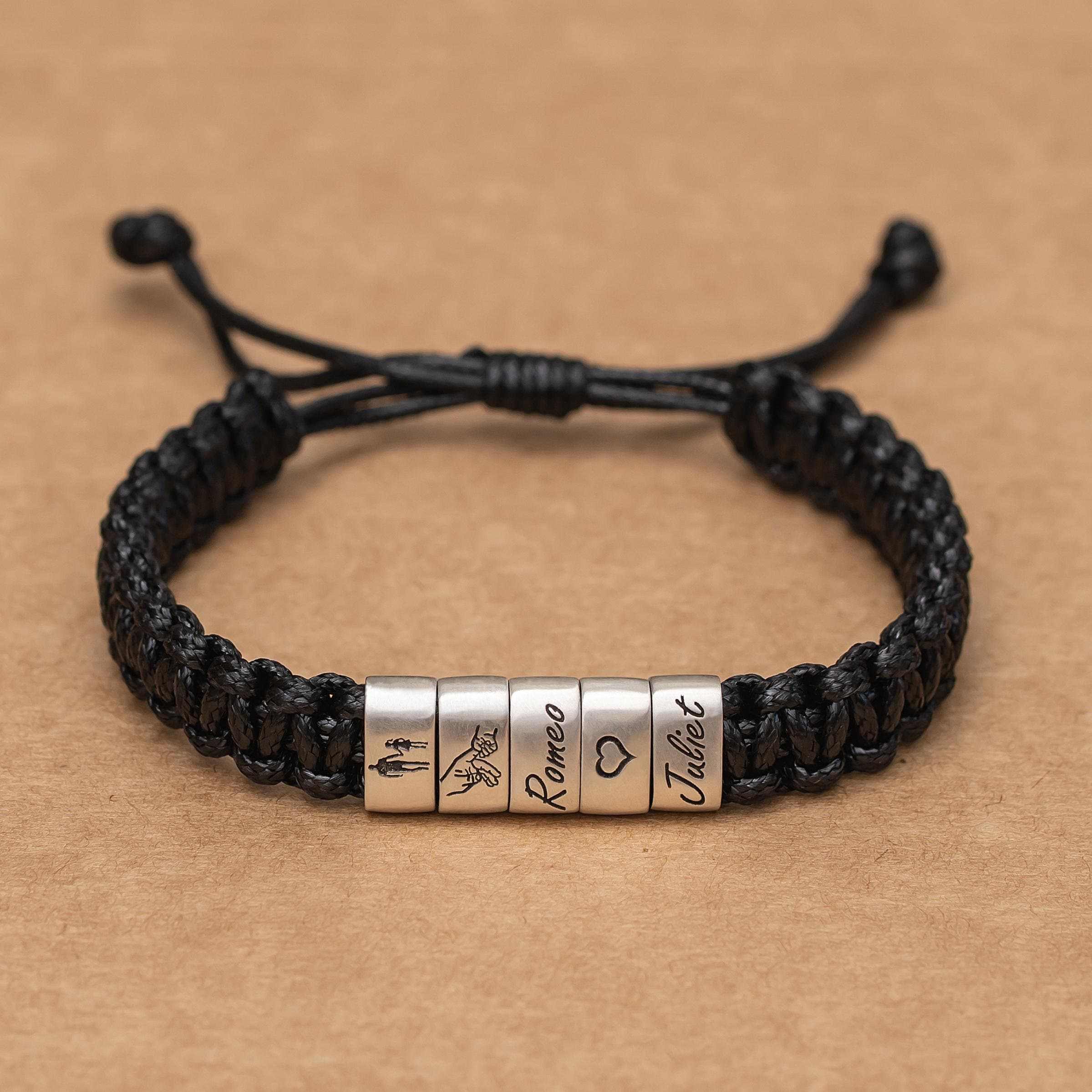 Personalized Mens Woven Leather Bracelet, Custom Name Bracelet, Adjustable Bracelet, Christmas Father's Day Gift For Dad Husband Boyfriend