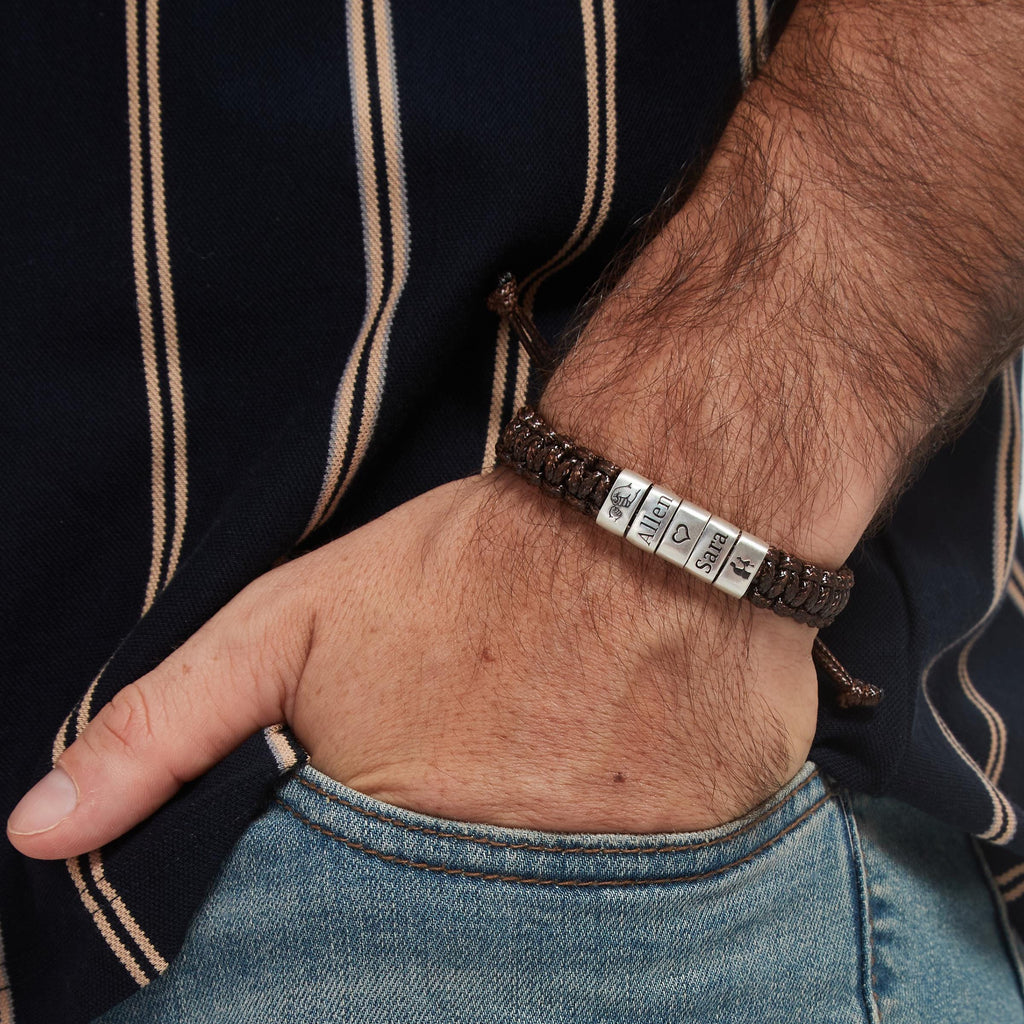 Personalized Mens Woven Leather Bracelet, Custom Name Bracelet, Adjustable Bracelet, Christmas Father's Day Gift For Dad Husband Boyfriend