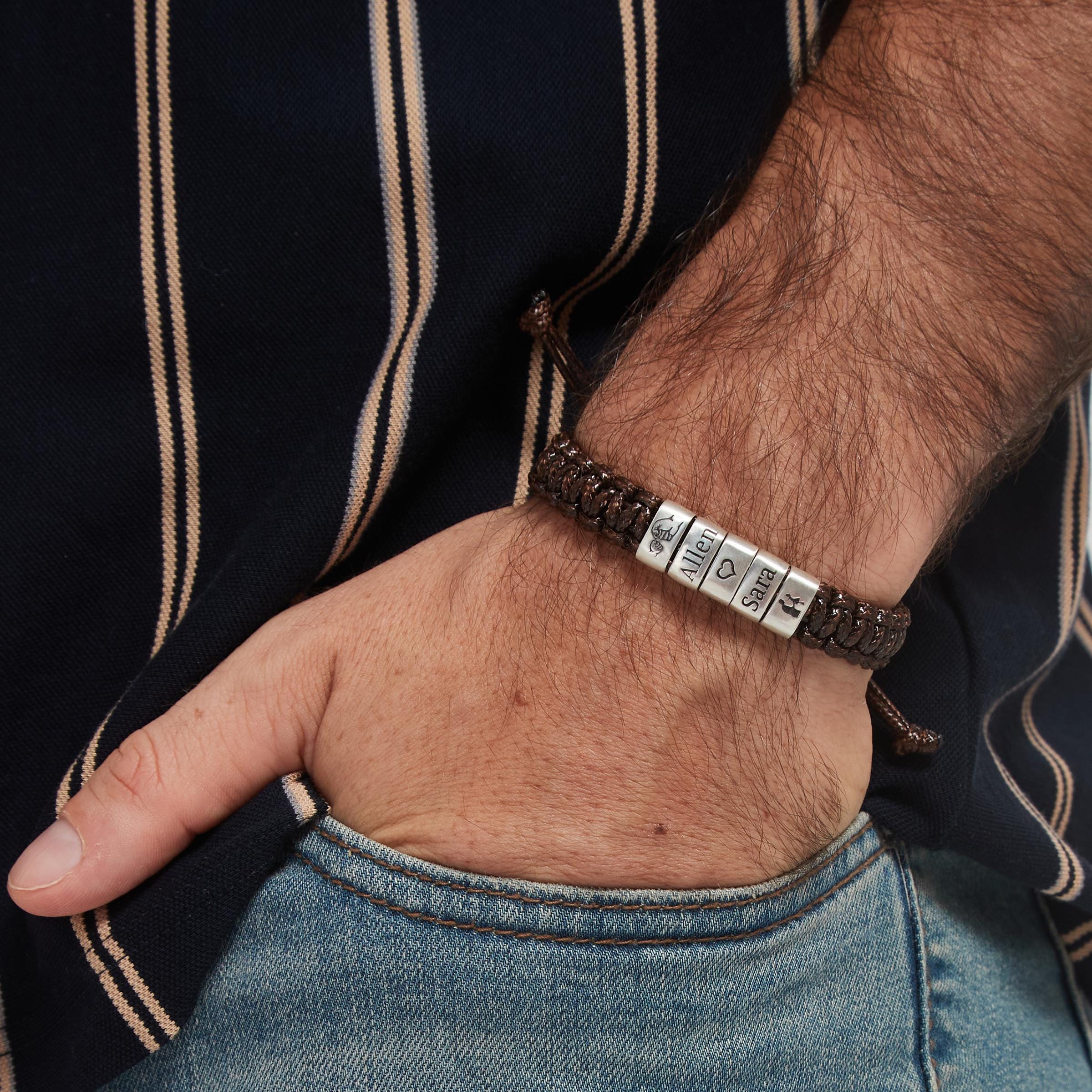Personalized Mens Woven Leather Bracelet, Custom Name Bracelet, Adjustable Bracelet, Christmas Father's Day Gift For Dad Husband Boyfriend