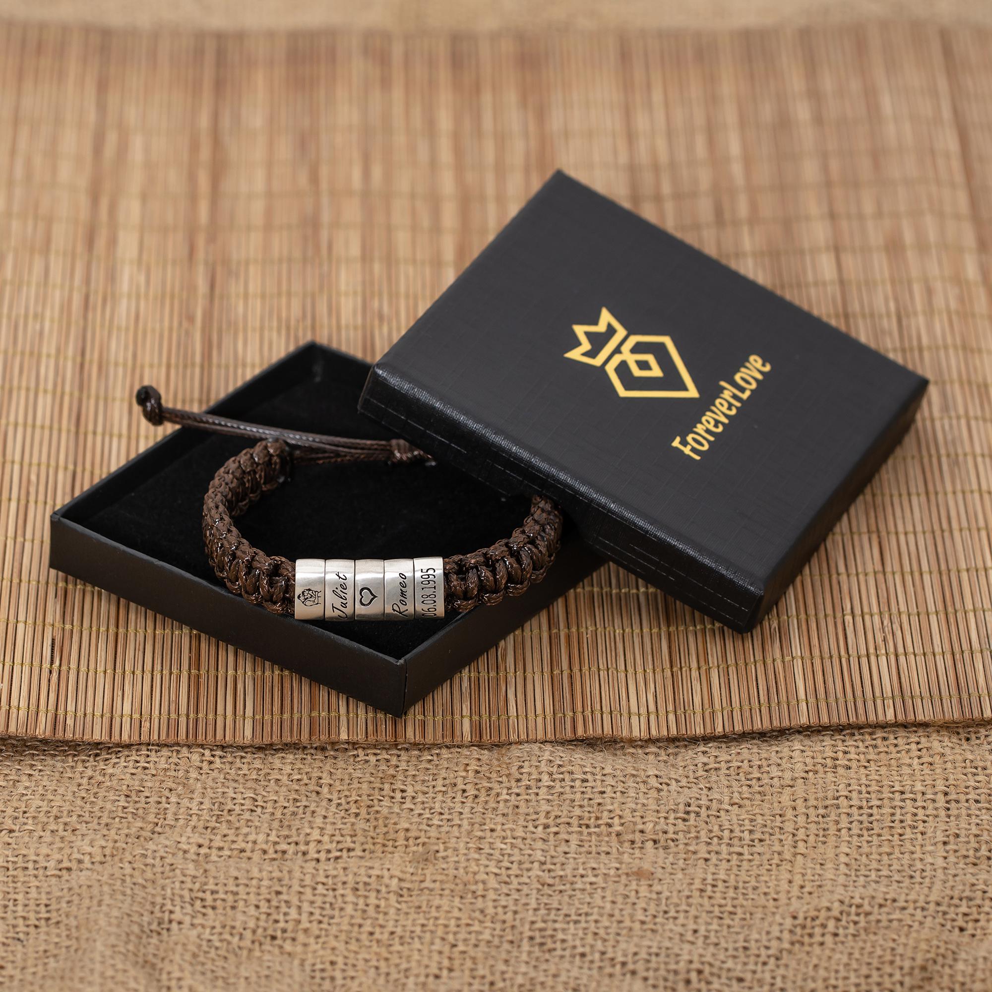 Personalized Mens Woven Leather Bracelet, Custom Name Bracelet, Adjustable Bracelet, Christmas Father's Day Gift For Dad Husband Boyfriend