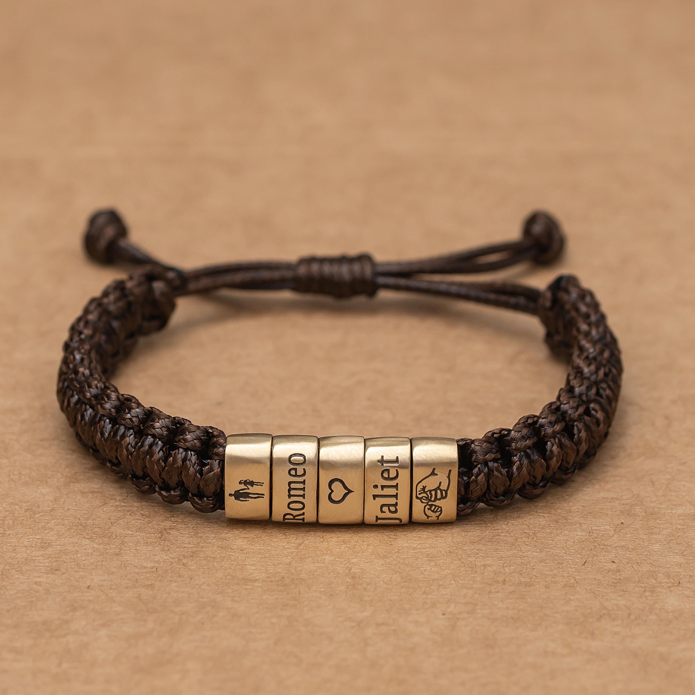 Personalized Mens Woven Leather Bracelet, Custom Name Bracelet, Adjustable Bracelet, Christmas Father's Day Gift For Dad Husband Boyfriend