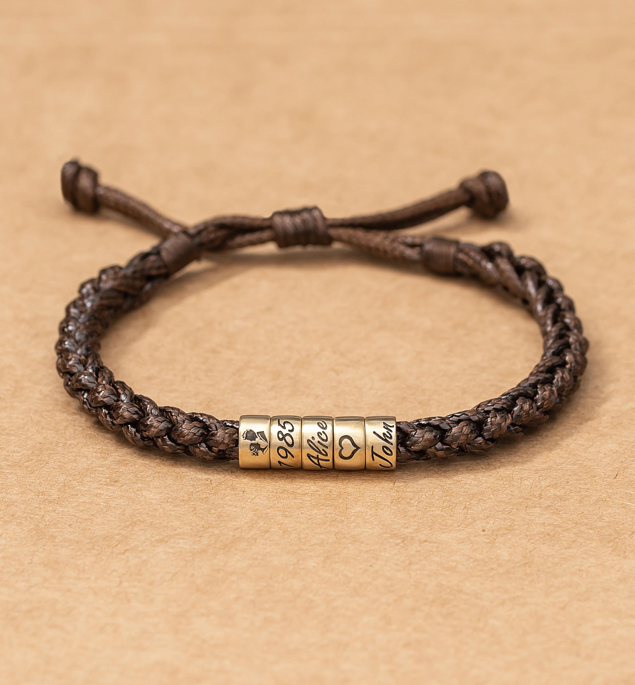 Personalized Mens Adjustable Bracelet, Custom Kid Name Bracelet For Men, Dad Bracelet, Christmas Father's Day Gift For Son Husband Boyfriend