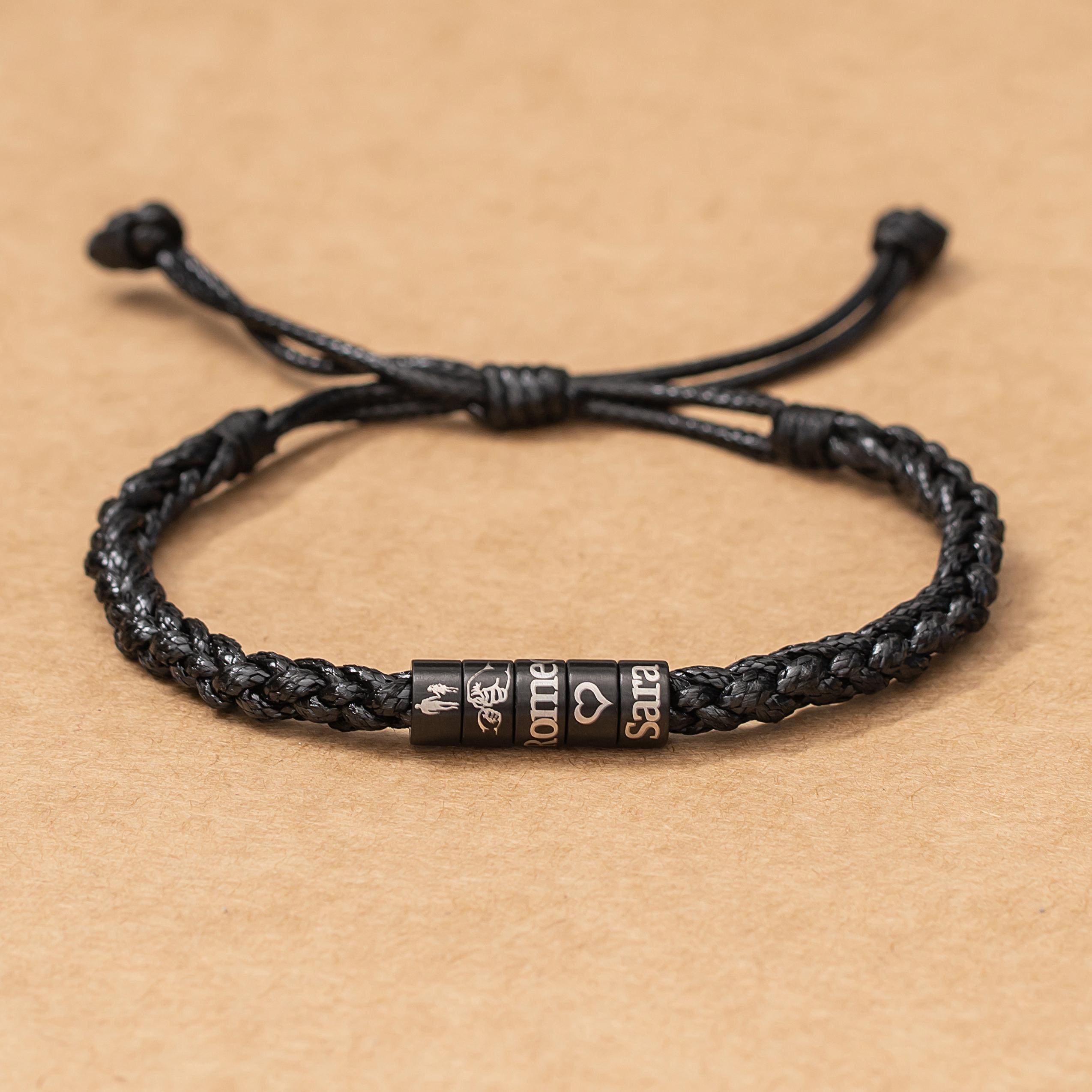 Personalized Mens Adjustable Bracelet, Custom Kid Name Bracelet For Men, Dad Bracelet, Christmas Father's Day Gift For Son Husband Boyfriend