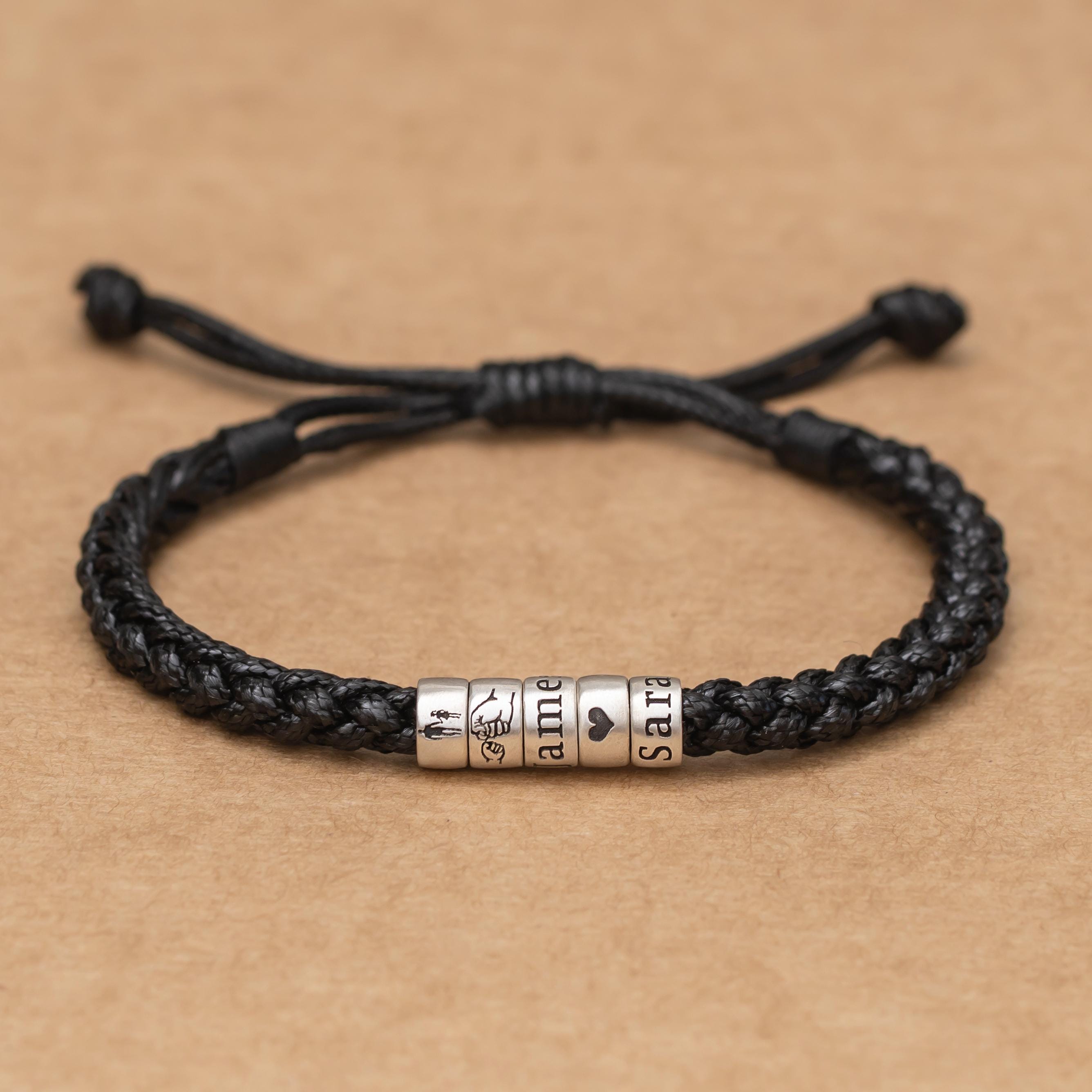 Personalized Mens Adjustable Bracelet, Custom Kid Name Bracelet For Men, Dad Bracelet, Christmas Father's Day Gift For Son Husband Boyfriend