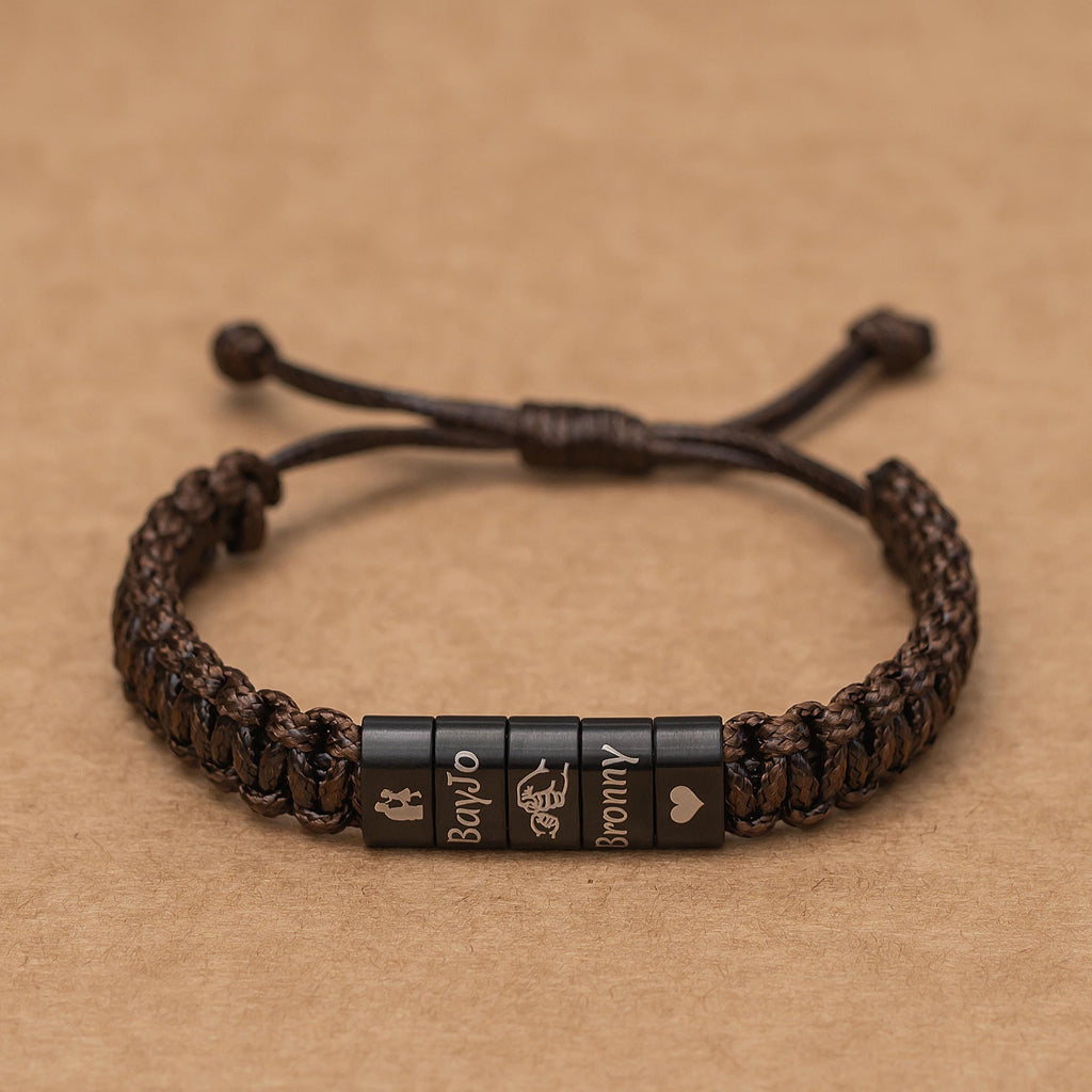 Personalized Mens Woven Leather Bracelet, Custom Name Bracelet, Adjustable Bracelet, Christmas Father's Day Gift For Dad Husband Boyfriend