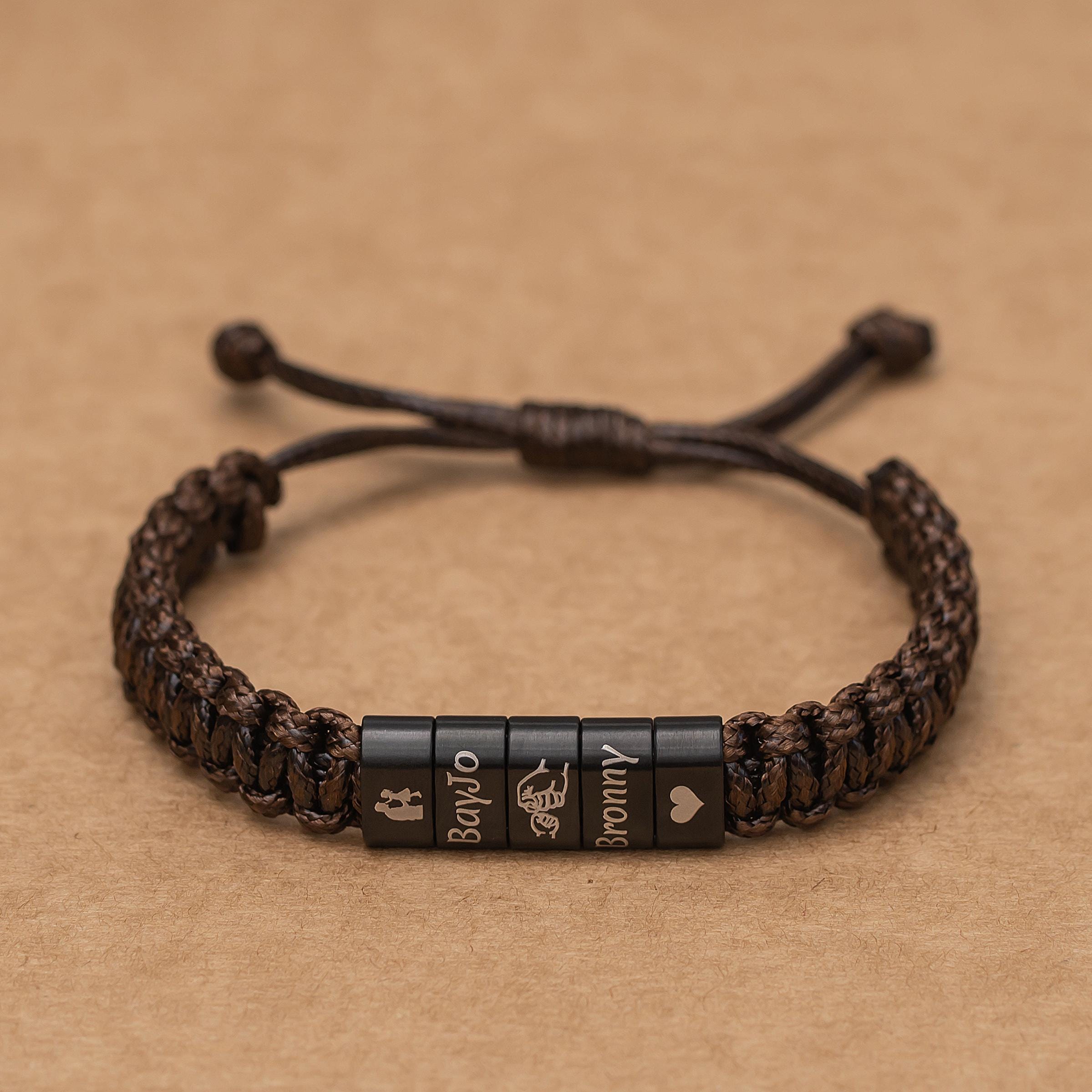 Personalized Mens Woven Leather Bracelet, Custom Name Bracelet, Adjustable Bracelet, Christmas Father's Day Gift For Dad Husband Boyfriend