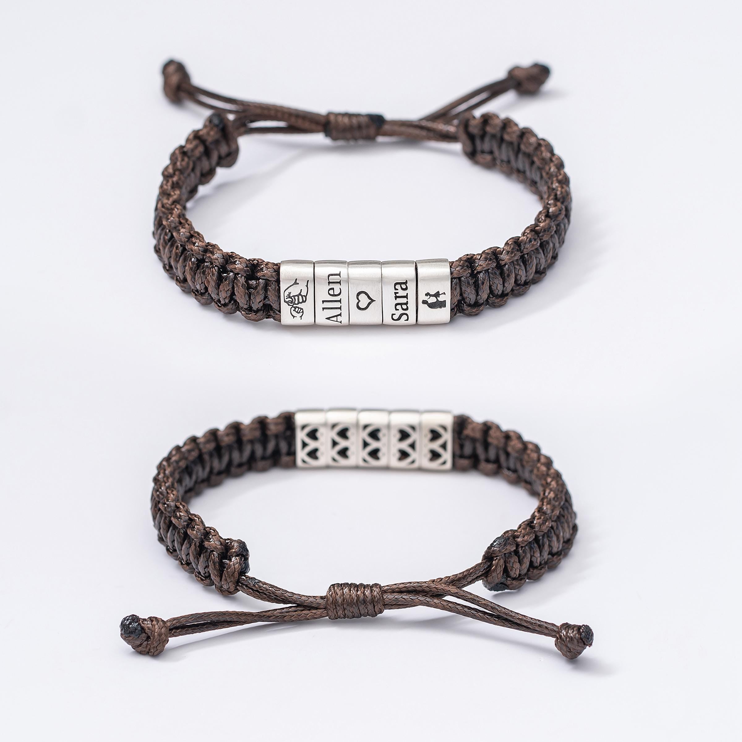 Personalized Mens Woven Leather Bracelet, Custom Name Bracelet, Adjustable Bracelet, Christmas Father's Day Gift For Dad Husband Boyfriend