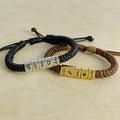 Personalized Mens Woven Leather Bracelet, Adjustable Bracelet, Custom Name Beaded Bracelet, Handmade Jewelry For Him Kid Boyfriend Husband