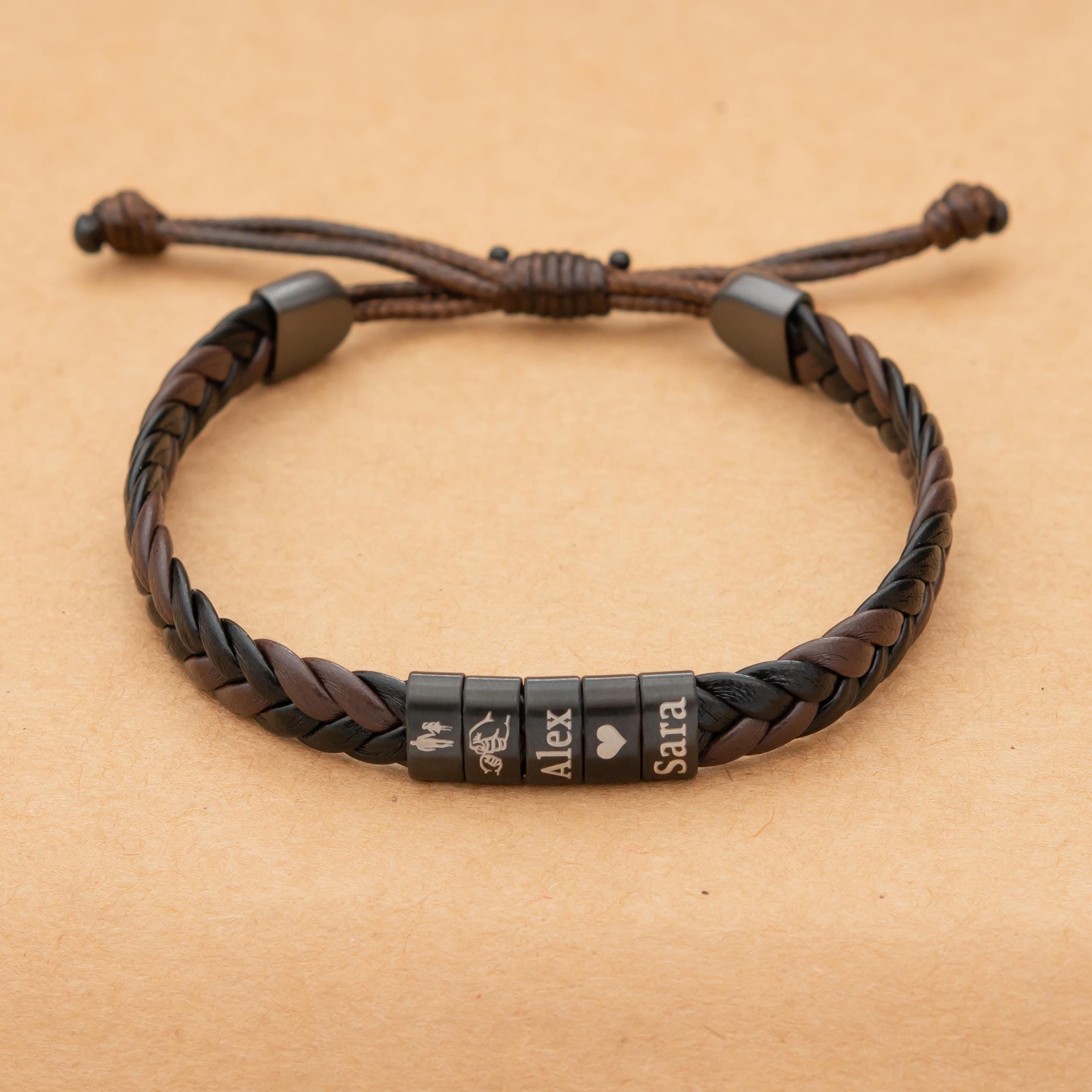 Personalized Mens Adjustable Leather Bracelet, Custom Couple Bracelet,woven Bracelet, Christmas Father's Day Gift For Dad Boyfriend Husband