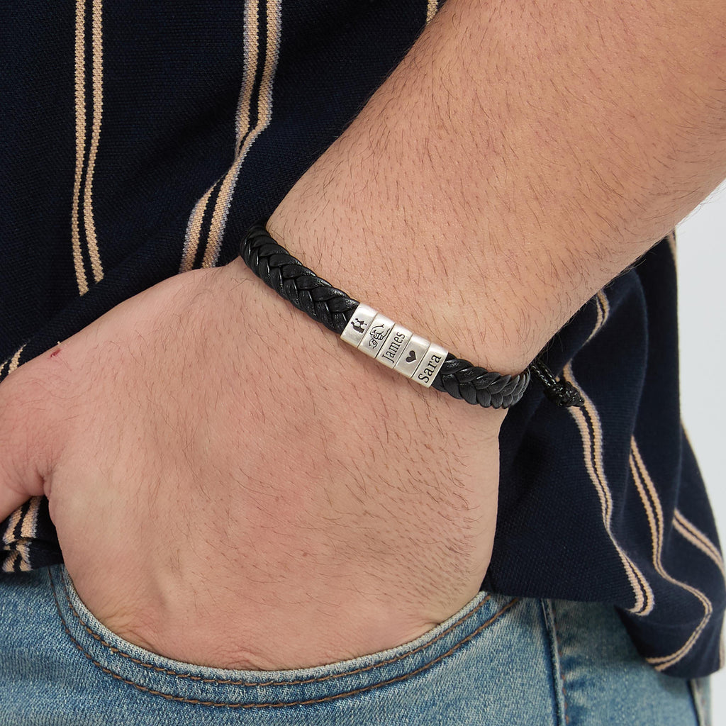 Personalized Mens Adjustable Leather Bracelet, Custom Couple Bracelet,woven Bracelet, Christmas Father's Day Gift For Dad Boyfriend Husband