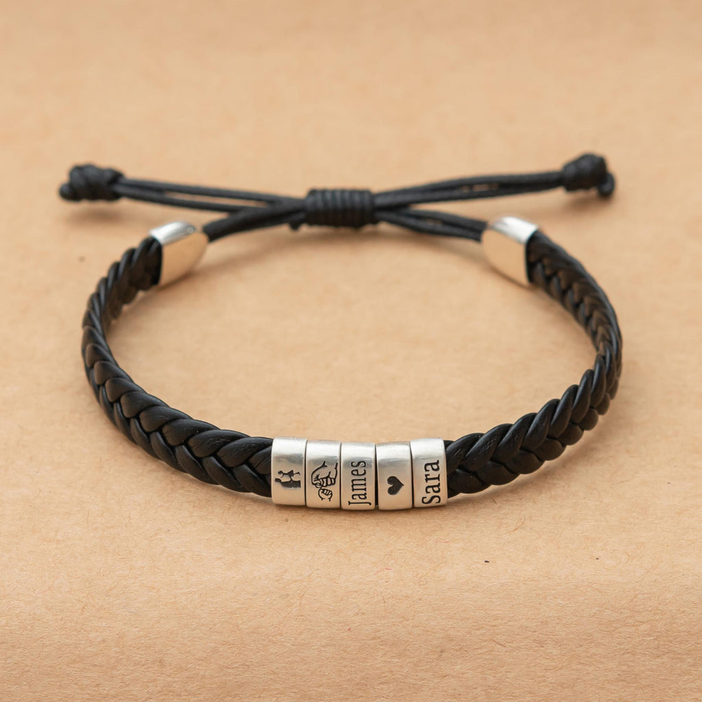 Personalized Mens Adjustable Leather Bracelet, Custom Couple Bracelet,woven Bracelet, Christmas Father's Day Gift For Dad Boyfriend Husband