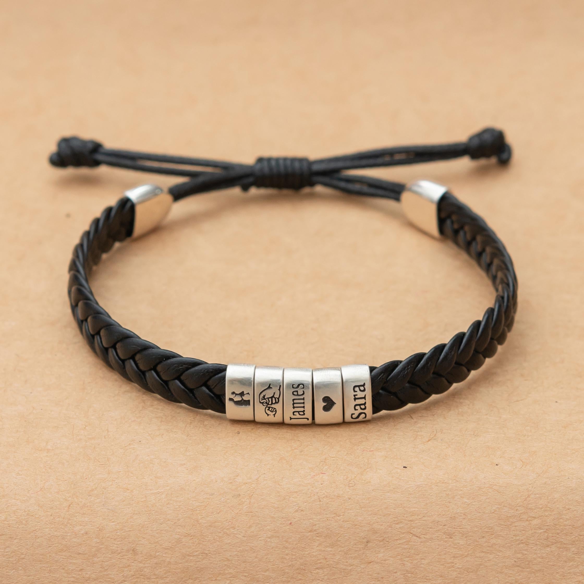 Personalized Mens Adjustable Leather Bracelet, Custom Couple Bracelet,woven Bracelet, Christmas Father's Day Gift For Dad Boyfriend Husband