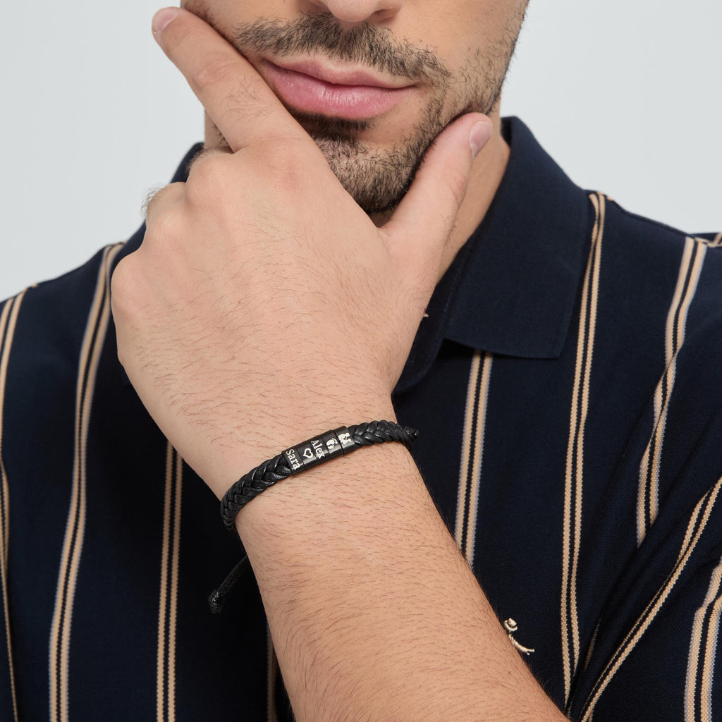 Personalized Mens Adjustable Leather Bracelet, Custom Couple Bracelet,woven Bracelet, Christmas Father's Day Gift For Dad Boyfriend Husband