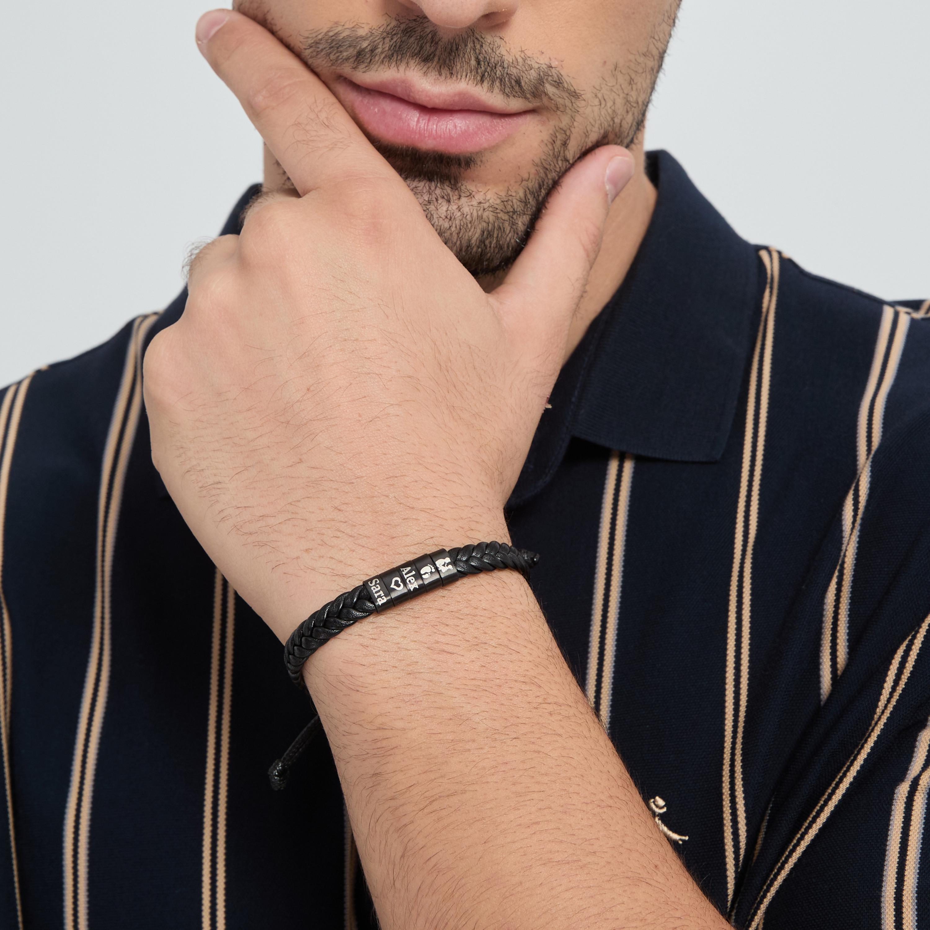 Personalized Mens Adjustable Leather Bracelet, Custom Couple Bracelet,woven Bracelet, Christmas Father's Day Gift For Dad Boyfriend Husband