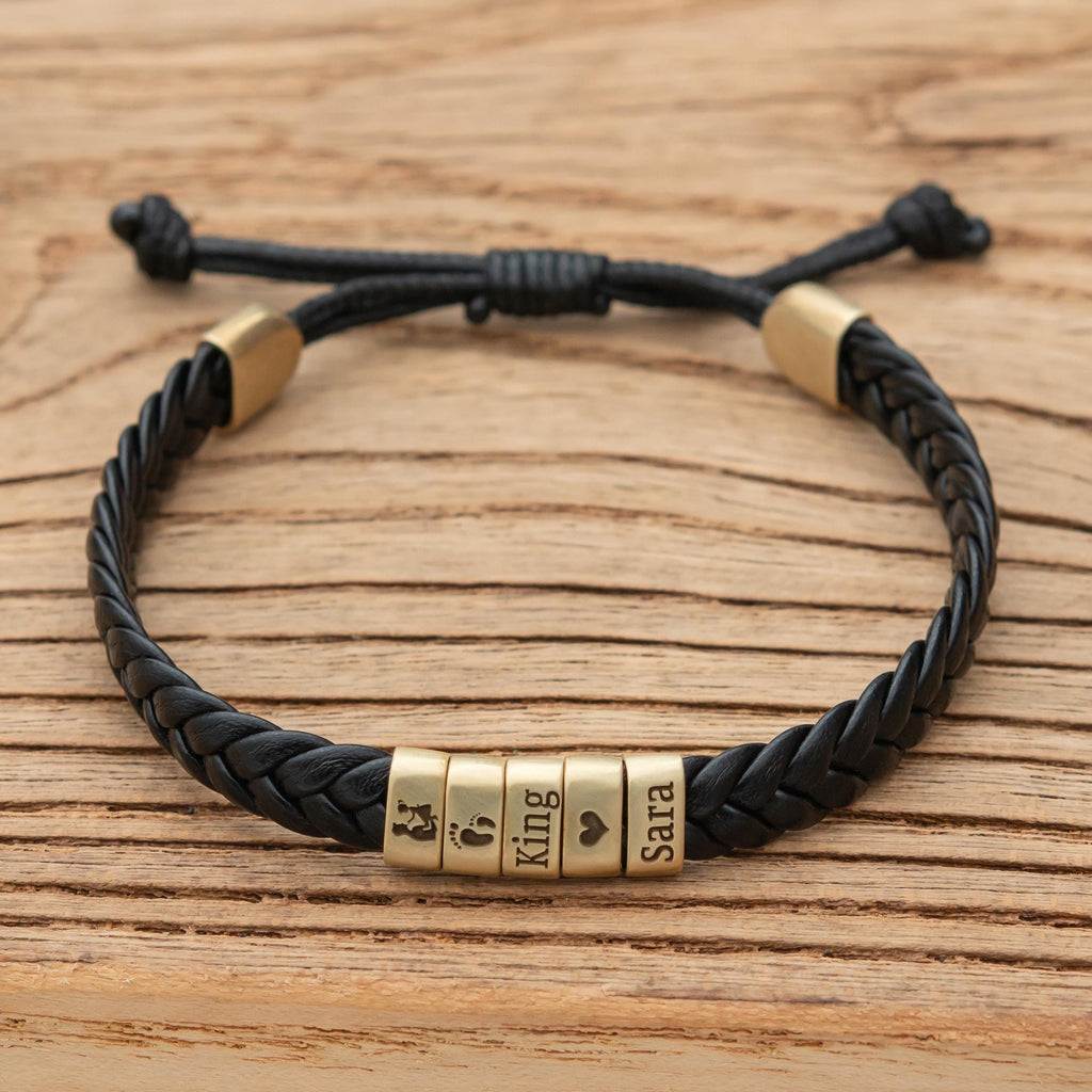 Personalized Mens Adjustable Leather Bracelet, Custom Couple Bracelet,woven Bracelet, Christmas Father's Day Gift For Dad Boyfriend Husband