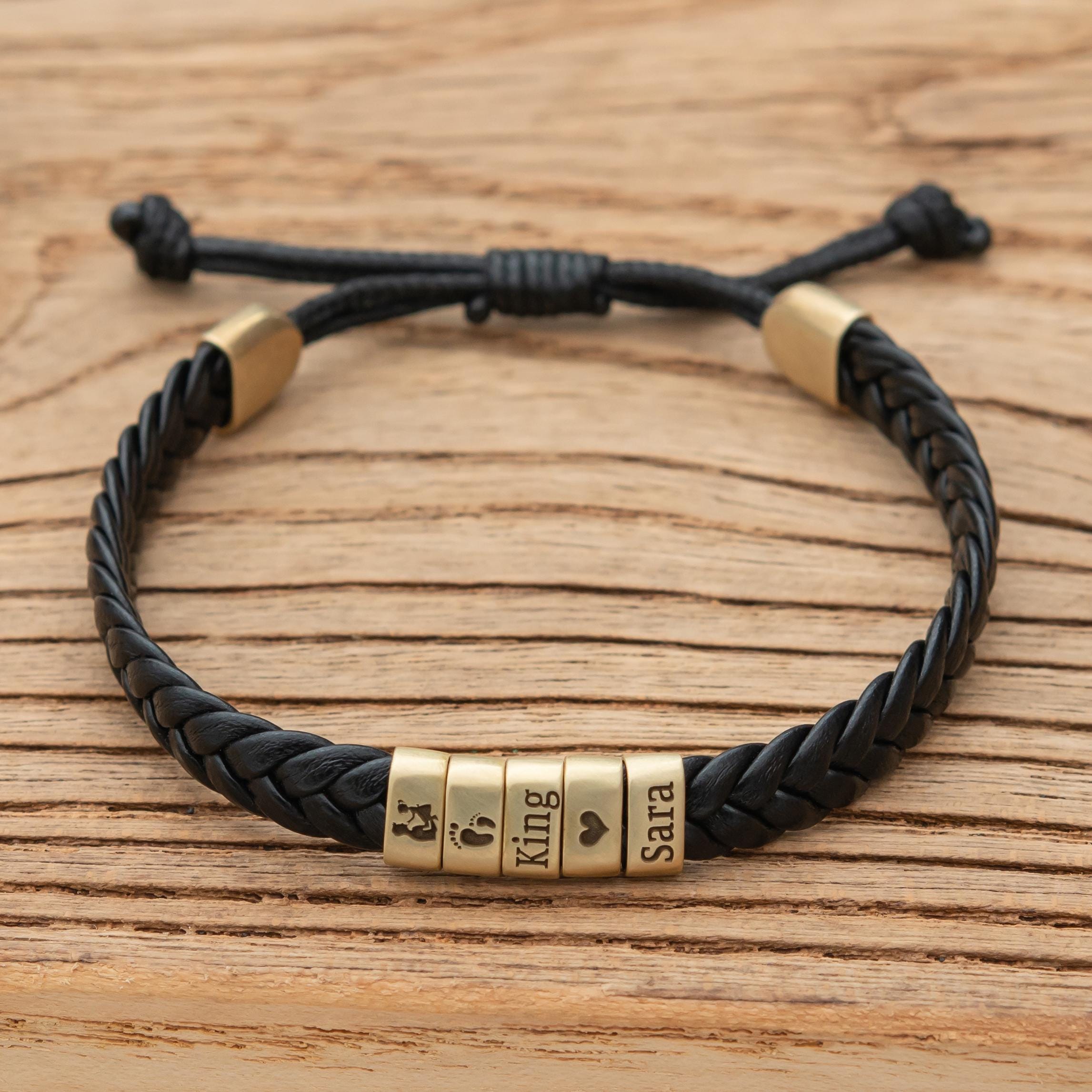 Personalized Mens Adjustable Leather Bracelet, Custom Couple Bracelet,woven Bracelet, Christmas Father's Day Gift For Dad Boyfriend Husband