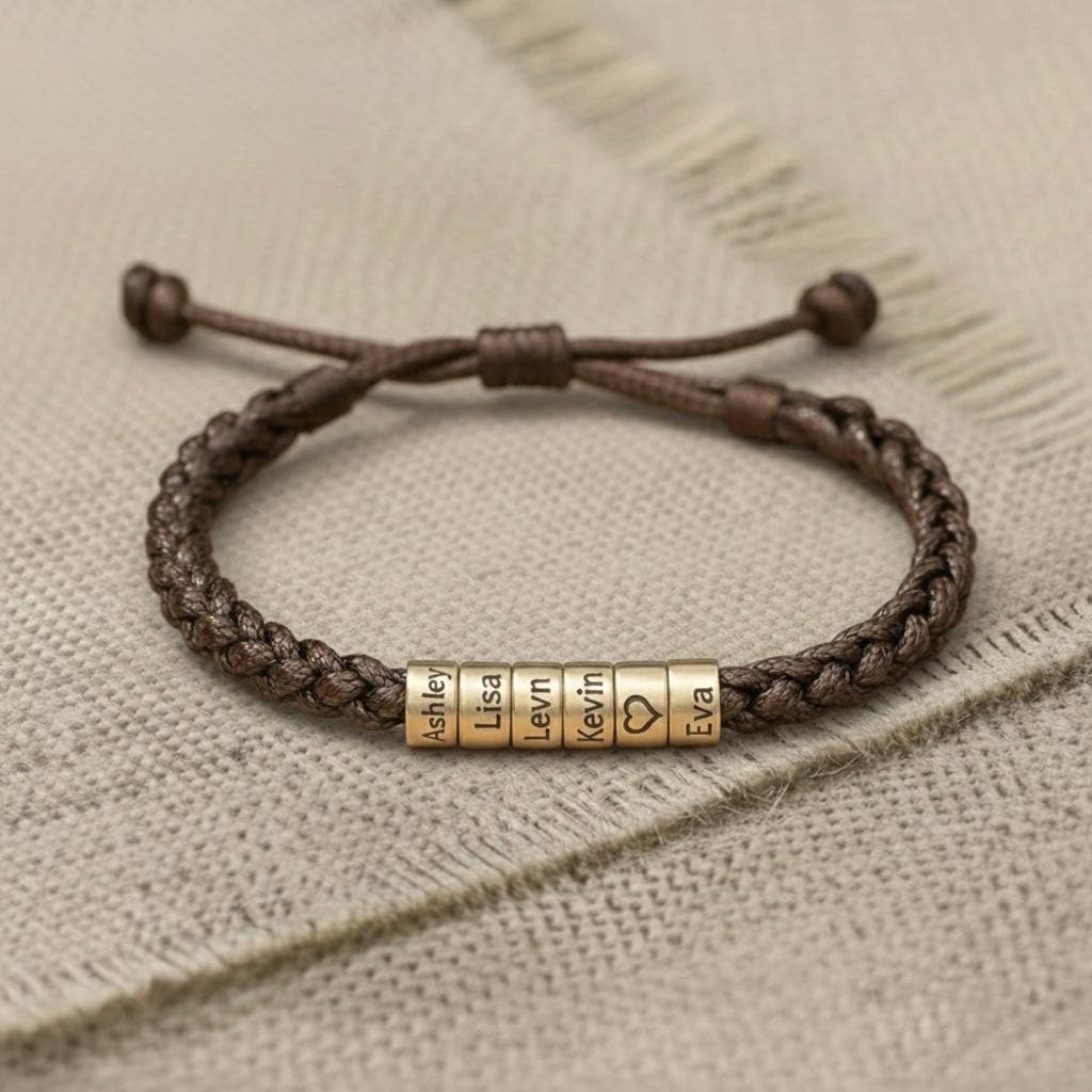 Personalized Mens Woven Leather Bracelet, Custom Couple Bracelet, Adjustable Bracelet, Christmas Father's Day Gift For Dad Boyfriend Husband