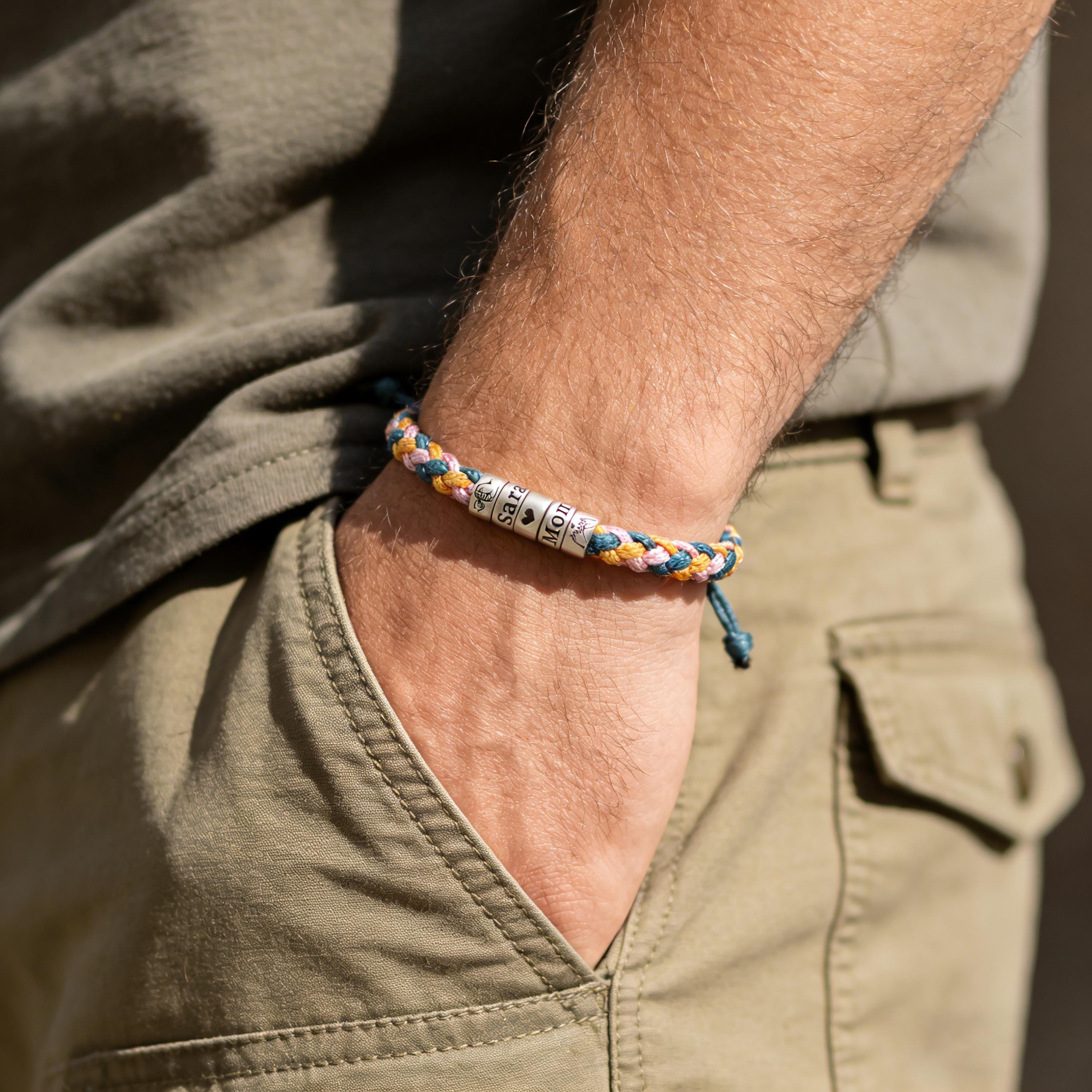 Personalized Mens Adjustable Bracelet, Custom Kid Name Bracelet For Men, Dad Bracelet, Christmas Father's Day Gift For Son Husband Boyfriend